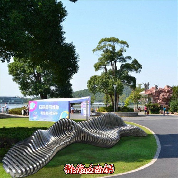 不銹鋼異形座椅，金屬波浪形雕塑抽象假山造型椅子