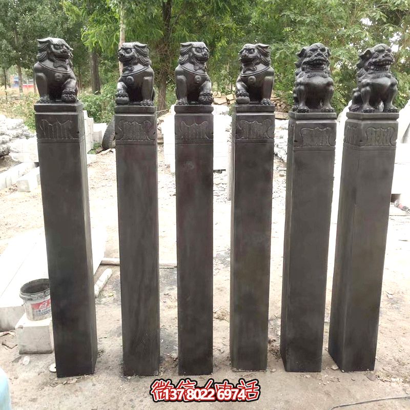 古雅青石仿古石獅子拴馬柱，點(diǎn)綴庭院門前