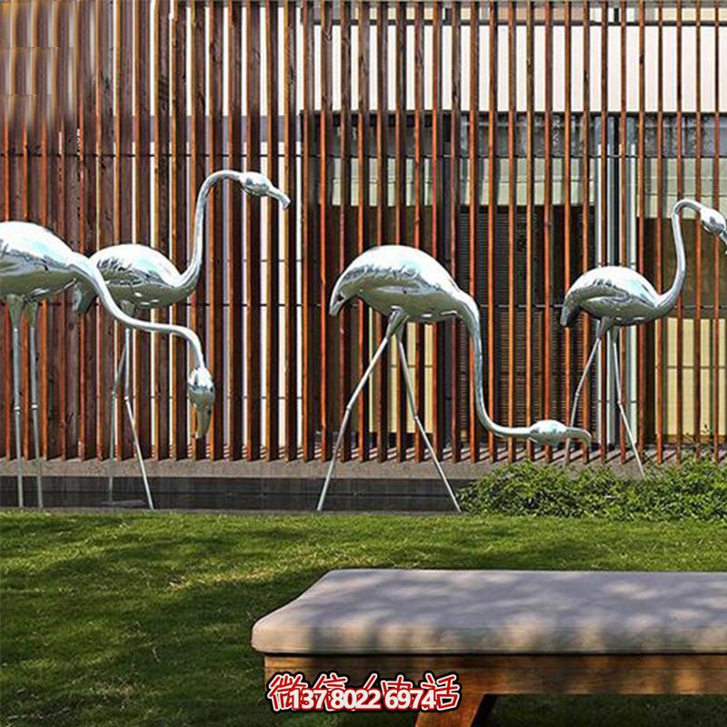 公園休閑裝飾，精美不銹鋼雕塑火烈鳥