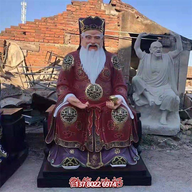 玻璃鋼彩繪財(cái)神雕塑，為景區(qū)寺廟供奉