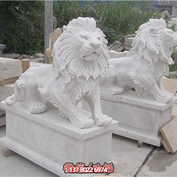 大理石獅子雕塑，點(diǎn)綴園林景觀