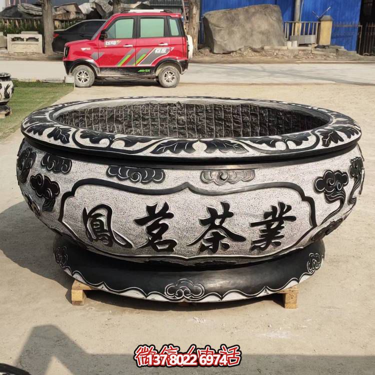 仿古青石荷花水缸，配合庭院戶外，點(diǎn)綴人間養(yǎng)魚園