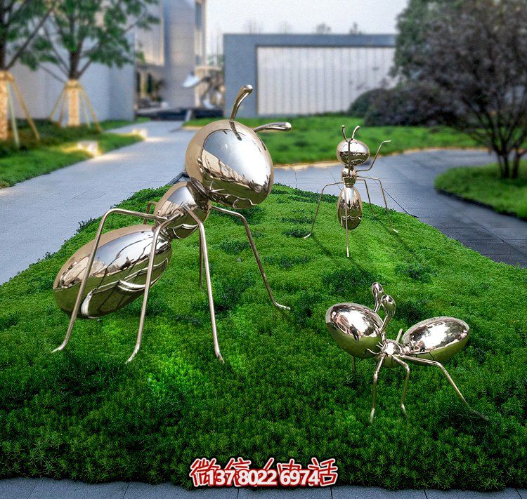 不銹鋼鏡面螞蟻，小區(qū)綠化帶裝飾動物擺件